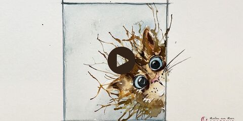 Aquarell Pustekatze