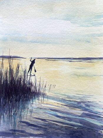 Gegenlicht Stand up paddling ruhige See Aquarell