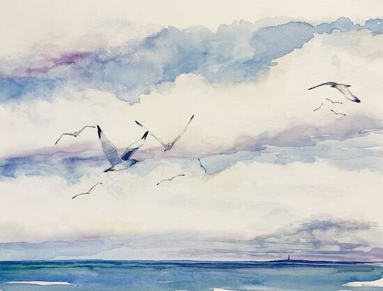 malen am meer möwen Möwen Himmel Meer Aquarell