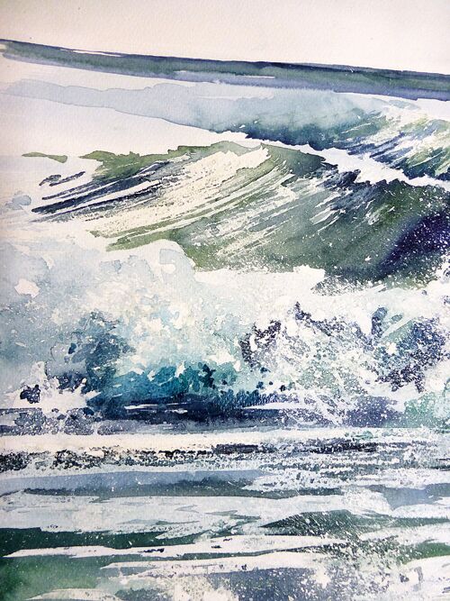 Wellen mit Gischt Brandung im Aquarell