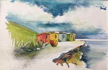 buden in dagebüll landschaft im Aquarell
