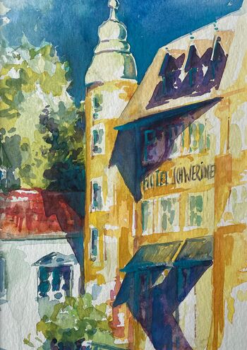 Schweriner Hof Haus im Aquarell