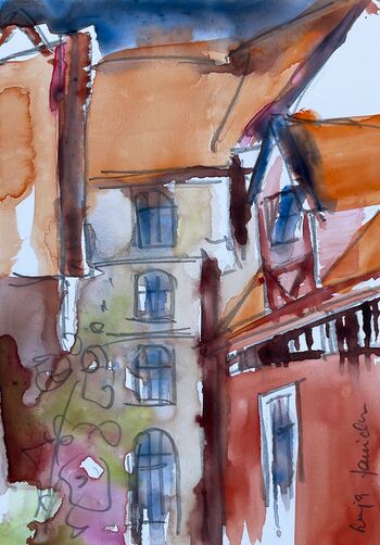 abstrakt aquarell häuser malerei