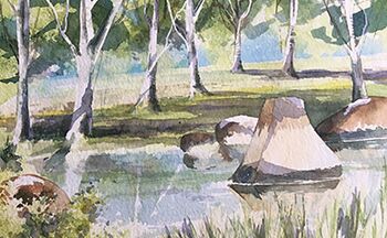 birkenwald mit see und steinen gemalt malanleitung wald