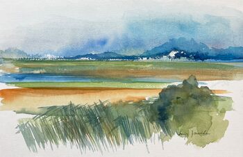 Landschaft Nordfriesland grün Aquarell malen