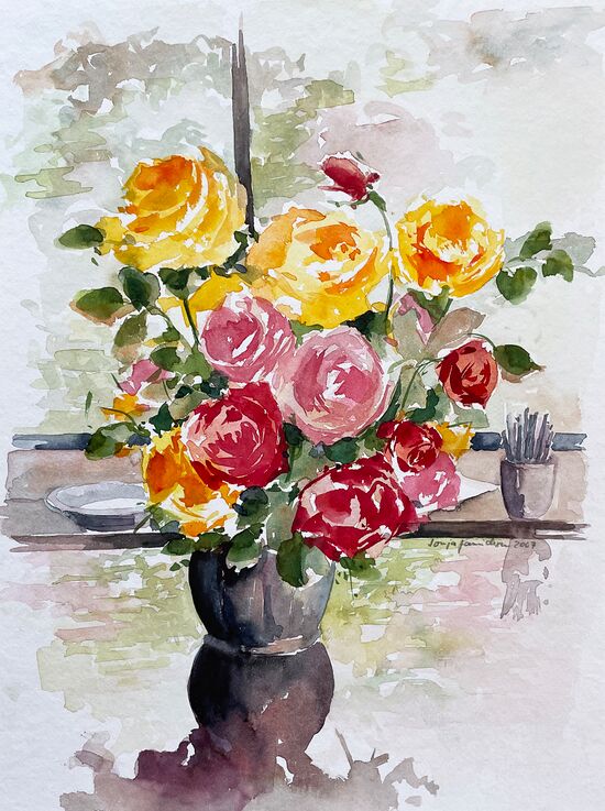 malen am meer rose in vase rose in vase Blumen malen Aquarell