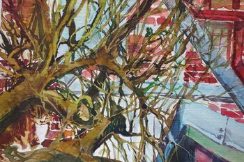 katze im baum aquarell tier