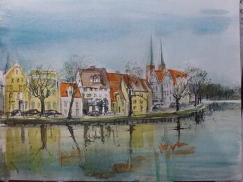 Obertrave Lübeck im Aquarell