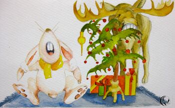 hase und elch zu weihnachten zeichnung Weihnachten Motiv Osterhase und Elch im Aquarell