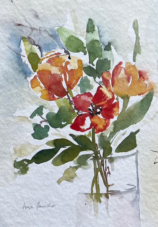 Tulpen Blumen orange Aquarell Glas malen