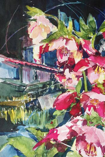 Christrose Marktszene Stadt Aquarell