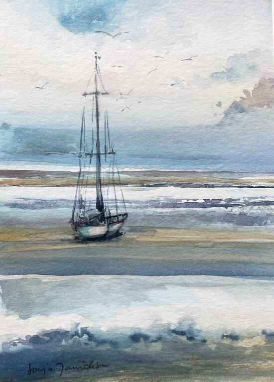 Segelboot bei Tageslicht Aquarell leicht