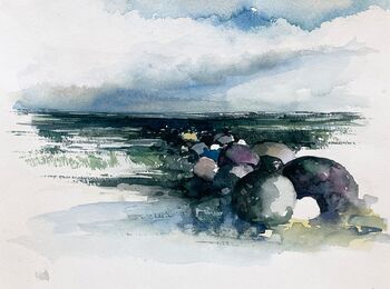 steine am strand Wolken Meer Himmel Landschaft Aquarell malen