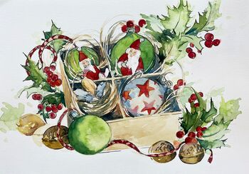 Weihnachtsmotiv Kugeln Weihnachtsmänner Aquarell