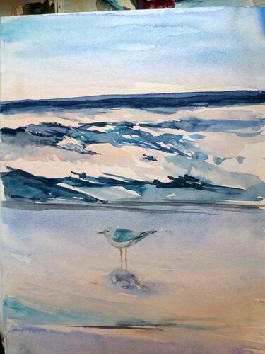malen am meer Möwe Gischt Sylt Wellen Aquarell malen Meer