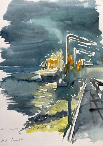 Dagebüll Hafen Nacht Aquarell malen