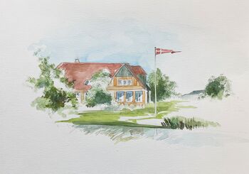 haus dänemark garten flagge aquarell malerei