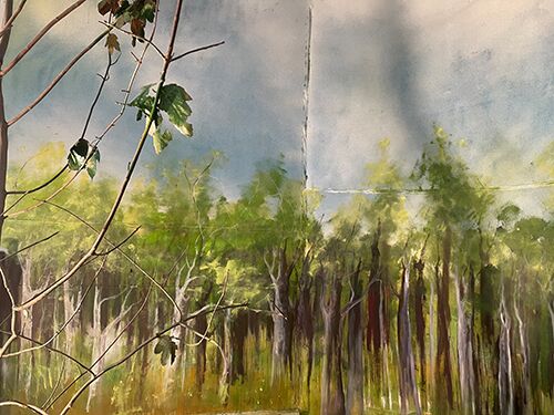 bäume in räume gemalt in acryl