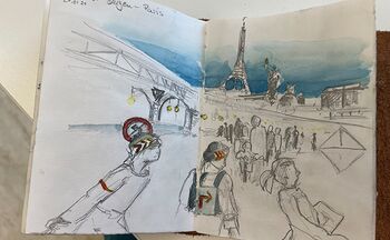 Paris verkehr mit Eifelturm zeichnung paris eifelturm urban sketch