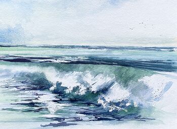 Wellen Gischt Meer Himmel See Aquarell malen