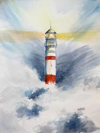 Leuchtturm im Wasser Aquarell
