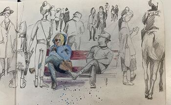menschen berittene polizei paris sketch menschen