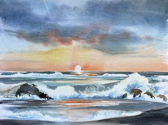 malen am meer sonnenuntergang sonnenuntergang meer wasser aquarell malerei