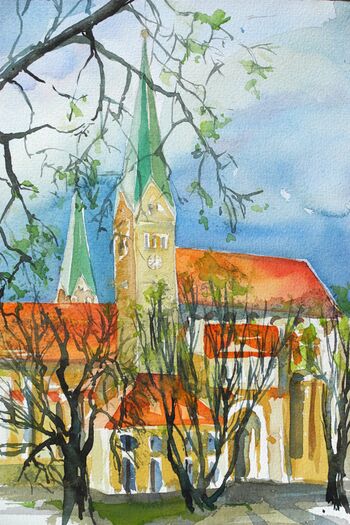 augsburg dom stadt im Aquarell