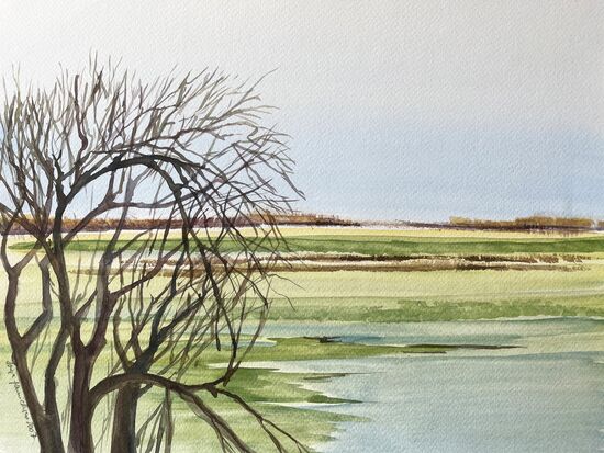 malen am meer nordfriesland Landschaft Weite Nordfriesland Baum Aquarell malen