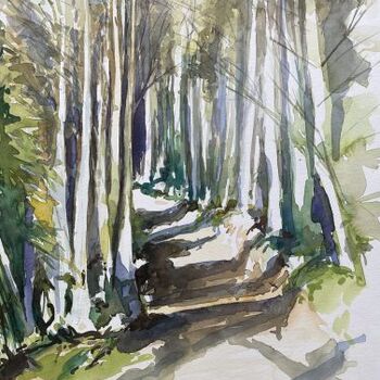 Birken im Wald Landschaft im Aquarell