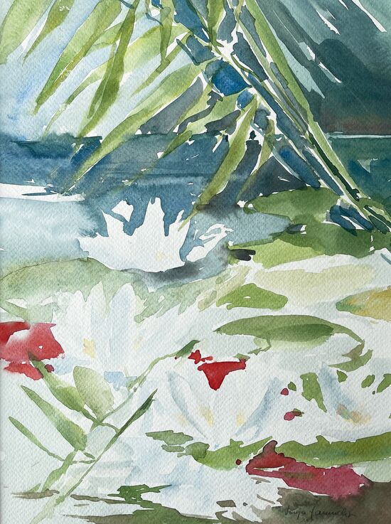 weiße seerosen rosen blumen Aquarell