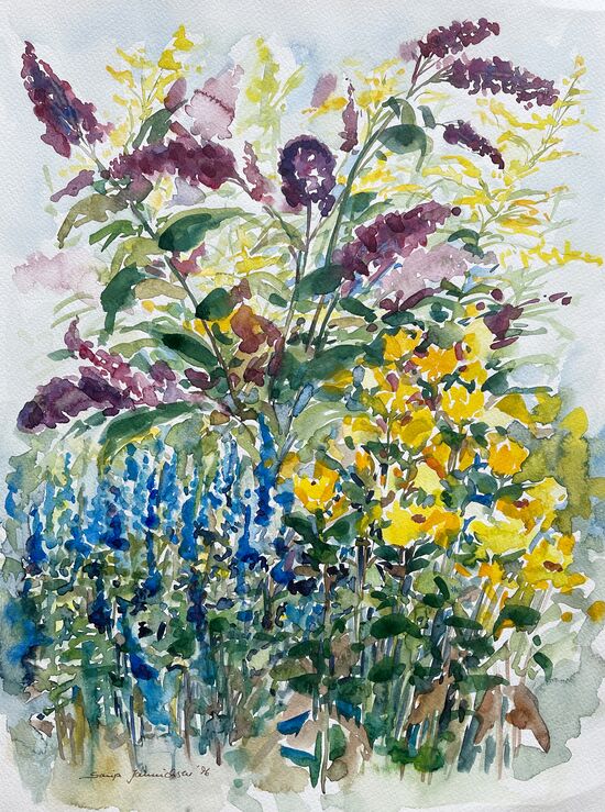malen am meer schmetterlingsflieder Schmetterlingsflieder Aquarell Blumen malen