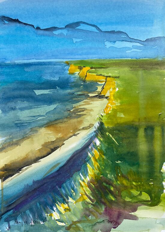 malen am meer steilküste Steilküste Abbruchkante Meer Himmel Aquarell malen Landschaft