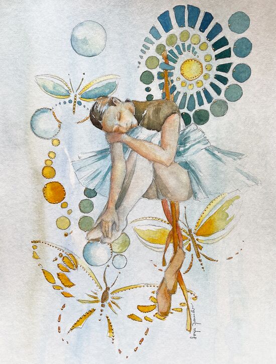 träumende Ballerina im Aquarell gemalt