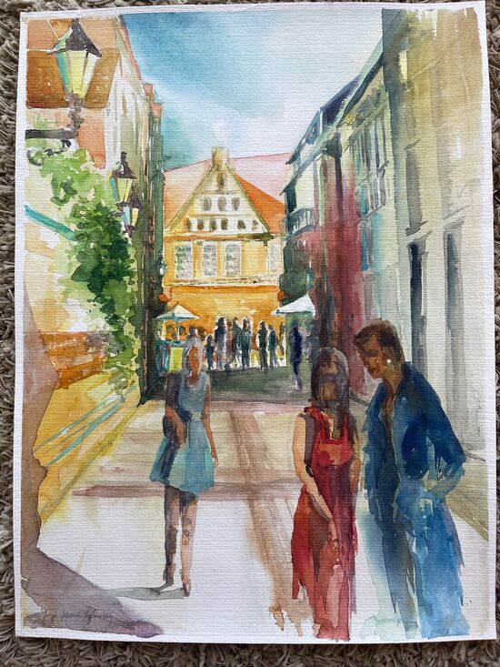 Lüneburg in der City Aquarell