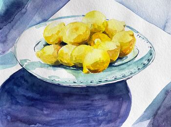 Zitronen Aqurell gemalt Sizilien gelb