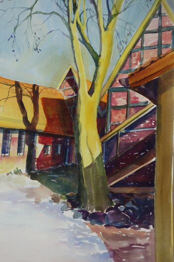 Lüneburg roter hahn Fachwerkhaus Aquarell