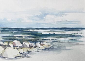 Steine Meer und Himmel im Aquarell malen
