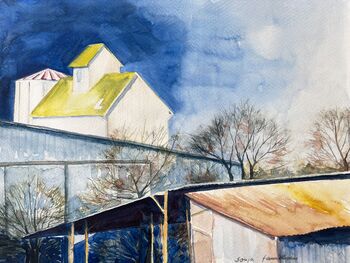 Koogsreihe Landwirtschaft Schuppen im Aquarell malen