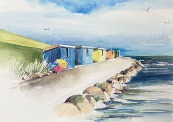 bunte Badebuden in Dagebüll am Meer