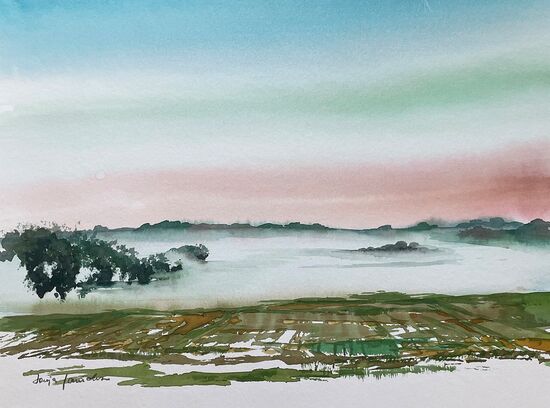 nebel landschaft malerei aquarell dunst