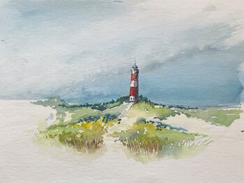Leuchtturm malerei aquarell landschaft dünen gemälde