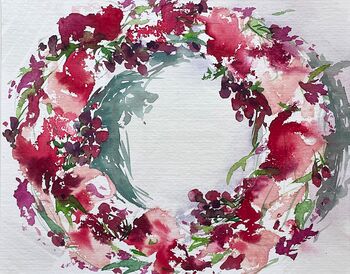 malen aquarel kranz rosa türkranz malerei gemälde