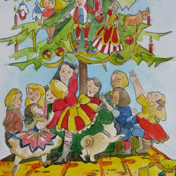 sketch weihnachtsszene mit kindern