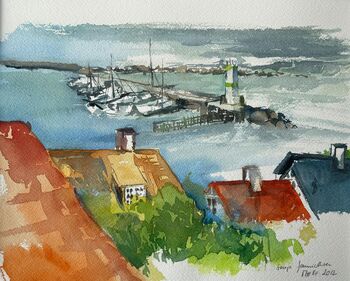Mölle Schweden Hafen im Aquarell