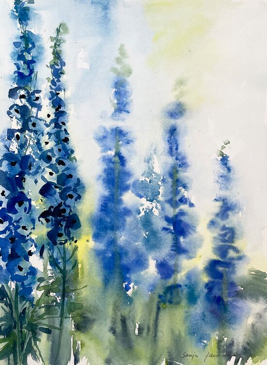Rittersporn blau Blume malen Aquarell
