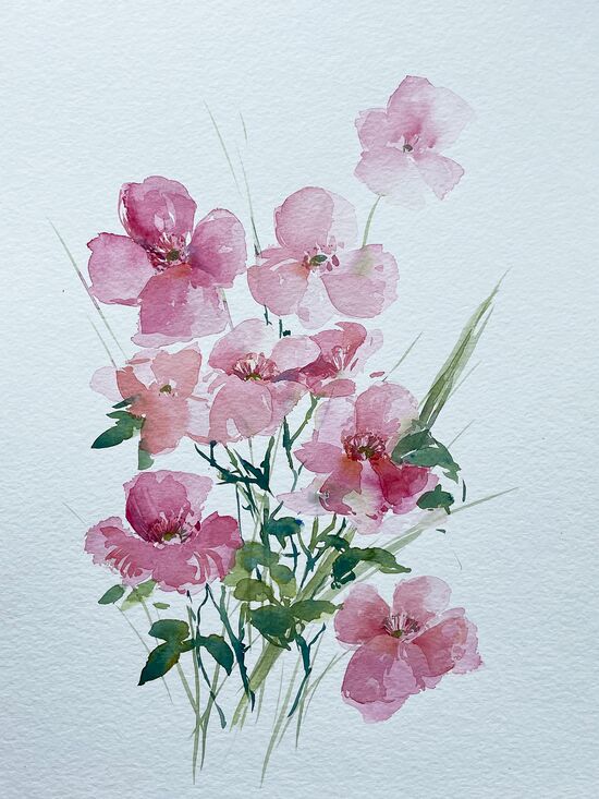 malen am meer rosa blumenstrauß rosa blüten malerei aquarell