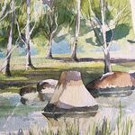 Birken Steine Rubbelkrepp malen im Aquarell