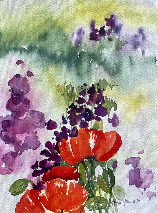 Mohn Digitalis Fingerhut Blumen malen Aquarell