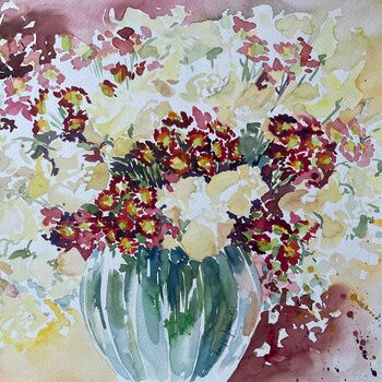 Aquarell Blumen in der Glasvase